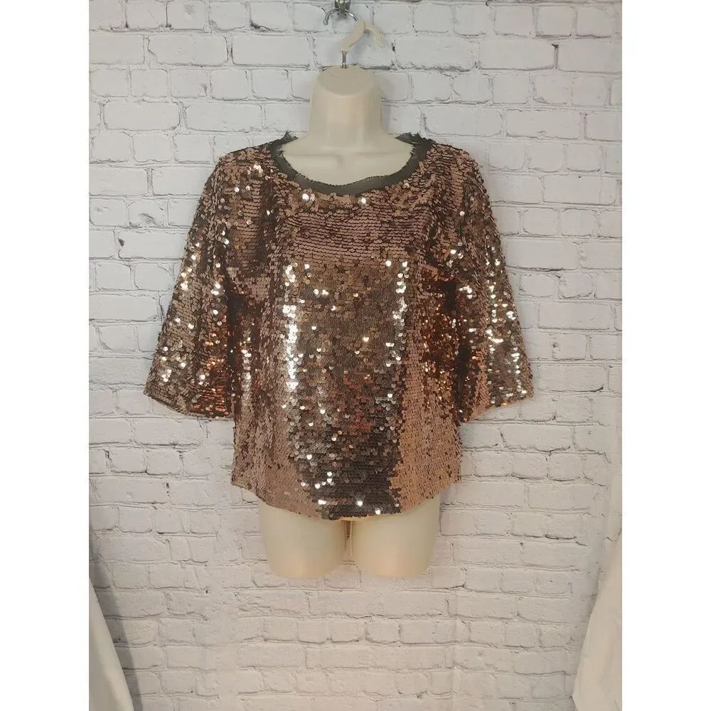 Mona B Women's Size Small Copper Sequined Blouse